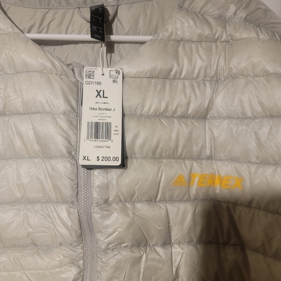 Mens Adidas Terrex Metal Gray Hike Bomber Down Jacket Size XL - Picture 3 of 8